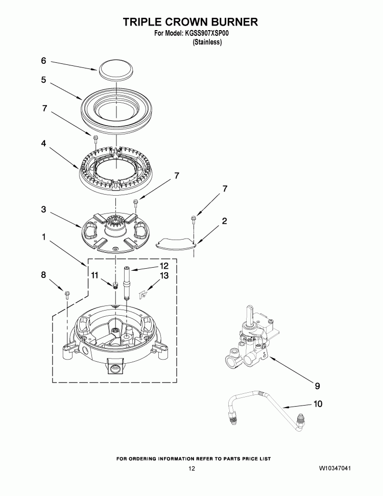 TRIPLE CROWN BURNER Diagram and Parts List for KGSS907XSP00  KitchenAid Range