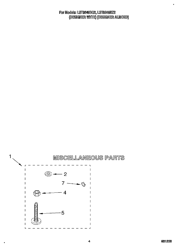 MISCELLANEOUS Diagram and Parts List for LST9245BZ2  Whirlpool Washer