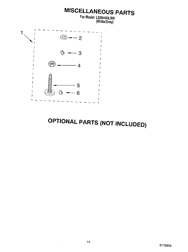MISCELLANEOUS, OPTIONAL Diagram and Parts List for LSB6400LW0  Whirlpool Washer