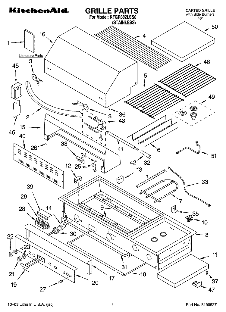 GRILLE PARTS Diagram and Parts List for KFGR382LSS0  KitchenAid Grill