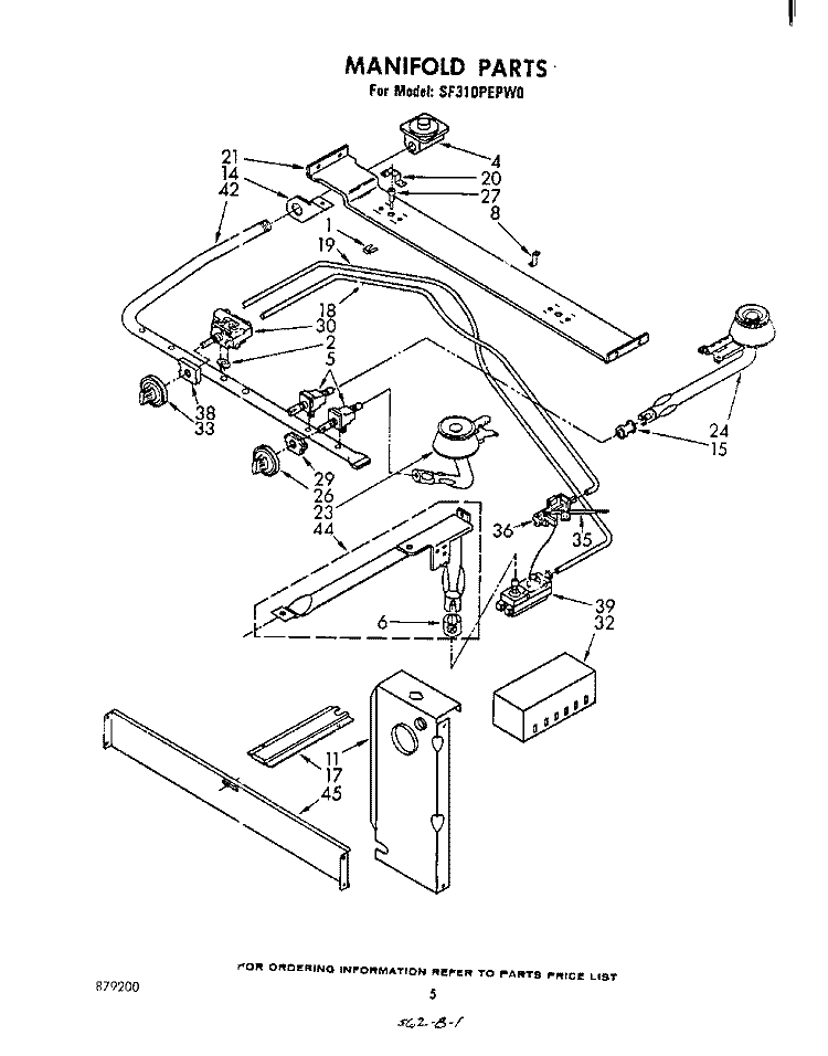 MANIFOLD Diagram and Parts List for SF310PEPW0  Whirlpool Range