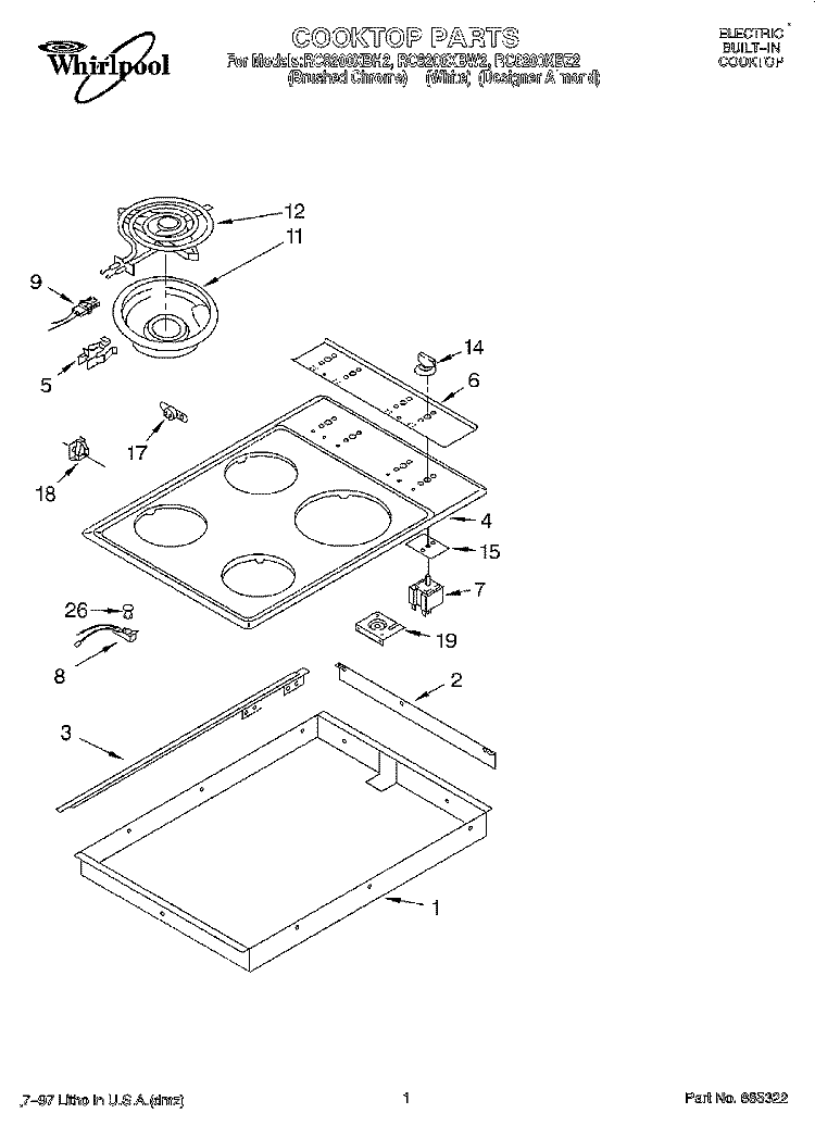 SECTION Diagram and Parts List for RC8200XBZ2  Whirlpool Cooktop