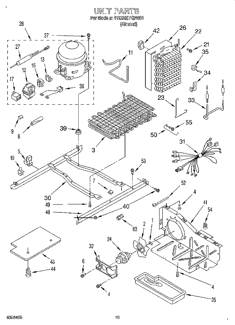 UNIT Diagram and Parts List for 4YED25PQFN01  Whirlpool Refrigerator