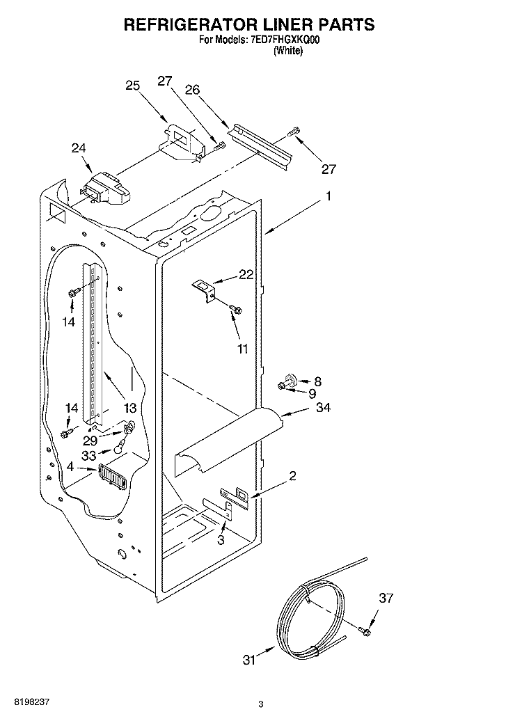 REFRIGERATOR LINER Diagram and Parts List for 7ED7FHGXKQ00  Whirlpool Refrigerator