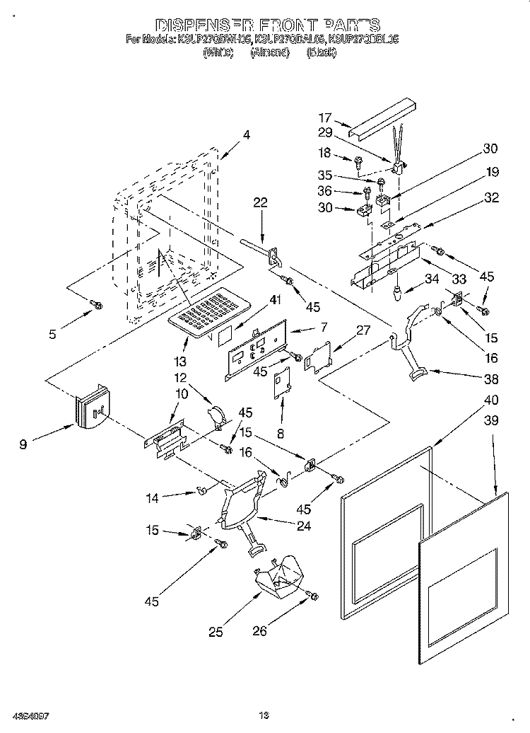 DISPENSER FRONT Diagram and Parts List for KSUP27QDBL05  KitchenAid Refrigerator