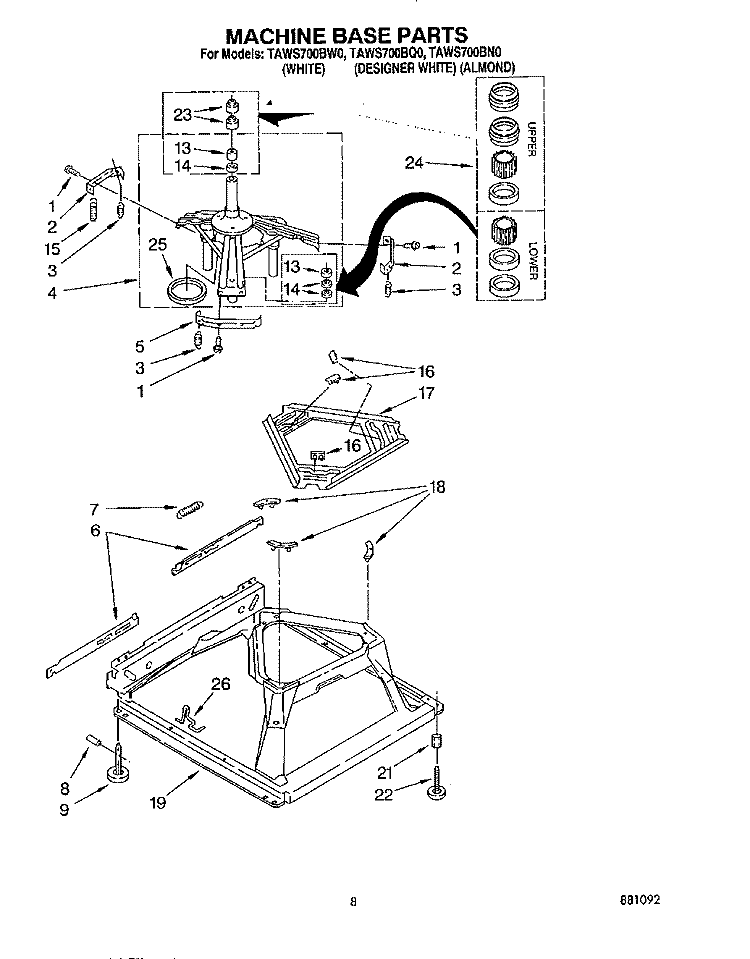 MACHINE BASE Diagram and Parts List for TAWS700BQ0  Estate Washer