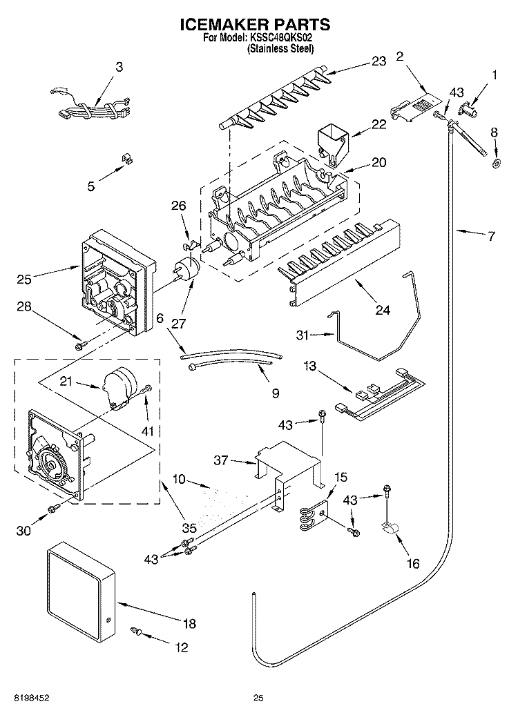 ICEMAKER PARTS Diagram and Parts List for KSSC48QKS02  KitchenAid Refrigerator