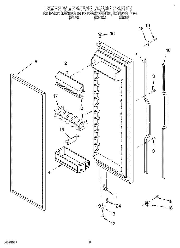 REFRIGERATOR DOOR Diagram and Parts List for KSRW22FHBT02  KitchenAid Refrigerator