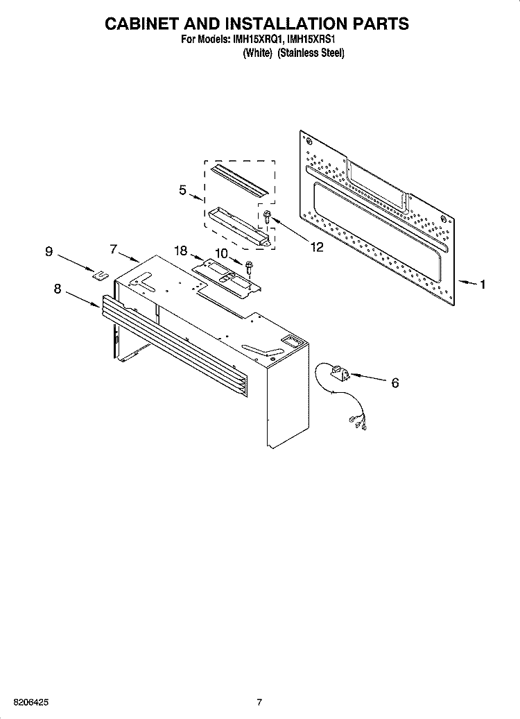 CABINET AND INSTALLATION PARTS Diagram and Parts List for IMH15XRS1  Whirlpool Microwave