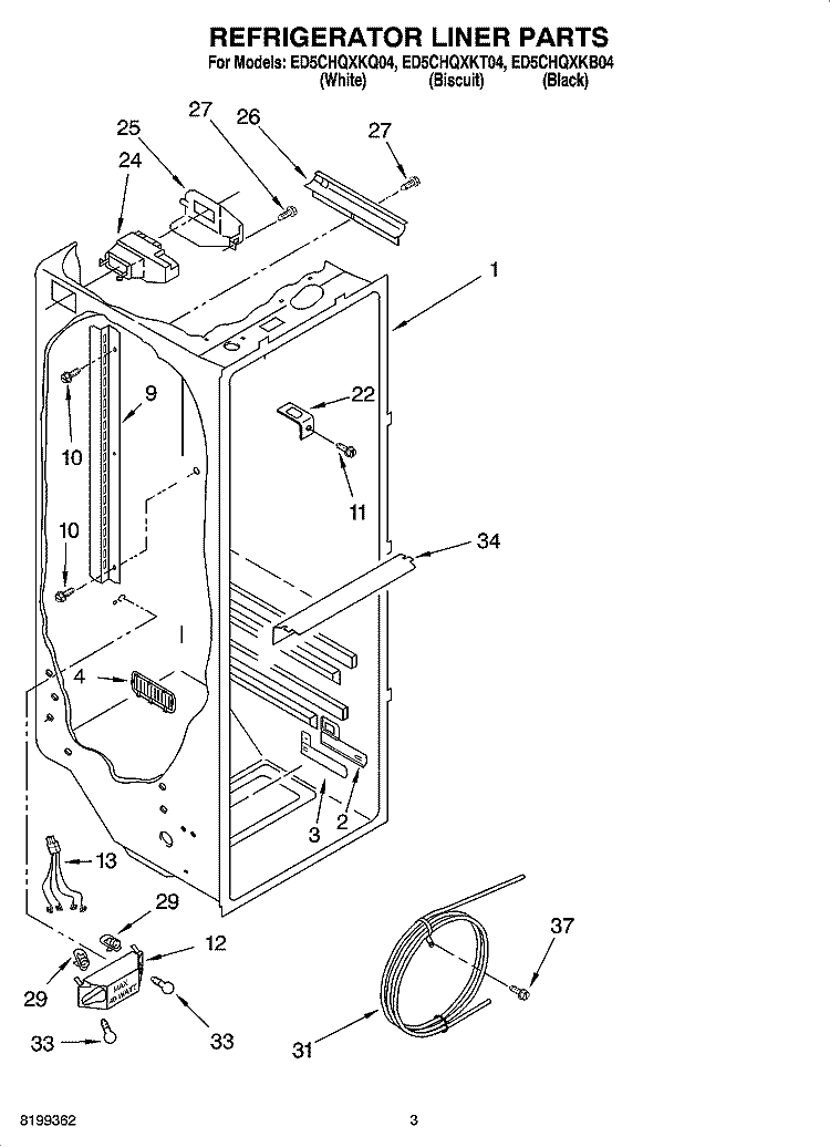 REFRIGERATOR LINER PARTS Diagram and Parts List for ED5CHQXKB04  Whirlpool Refrigerator