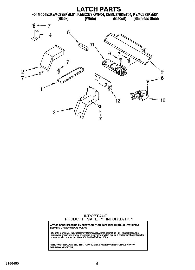 LATCH PARTS Diagram and Parts List for KEMC378KBT04  KitchenAid Microwave Oven Combo