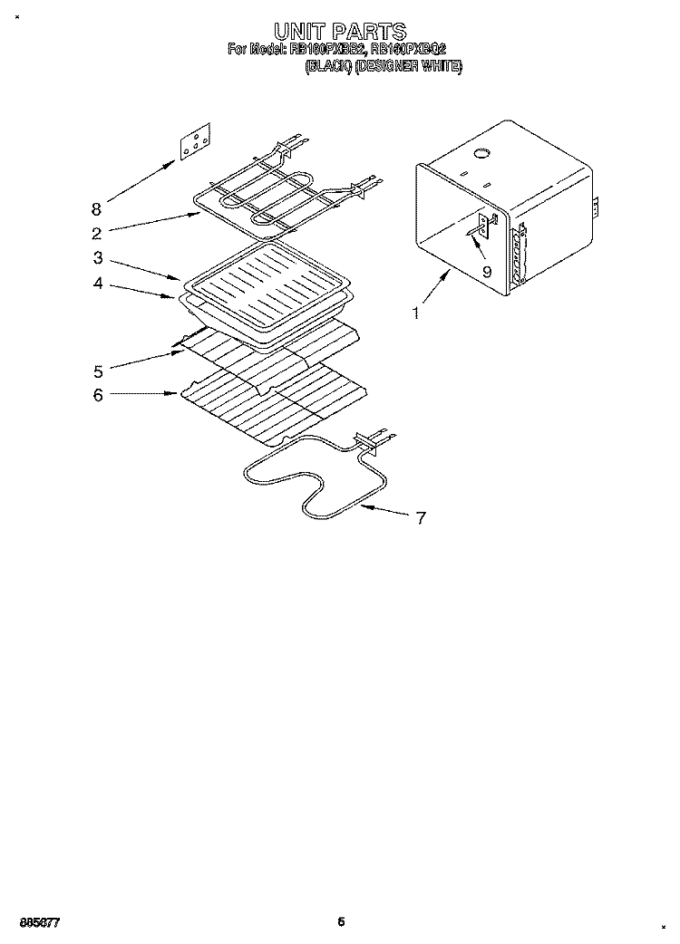 UNIT Diagram and Parts List for RB160PXBB2  Whirlpool Wall Oven