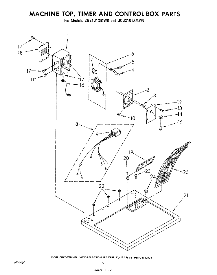 MACHINE TOP, TIMER AND CONTROL BOX Diagram and Parts List for GCG2101XMW0  Whirlpool Dryer