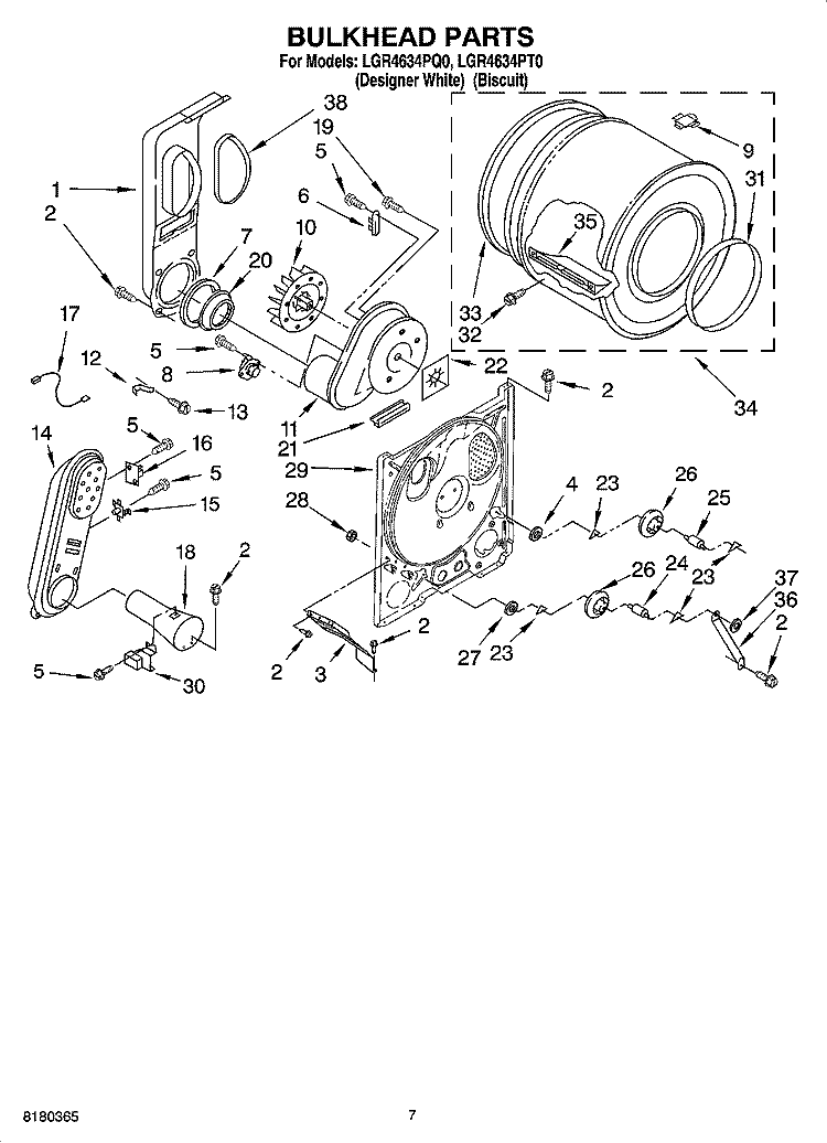 BULKHEAD PARTS Diagram and Parts List for LGR4634PT0  Whirlpool Dryer
