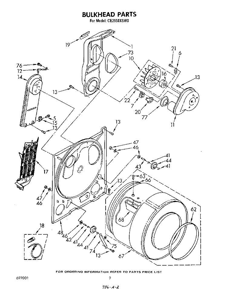BULKHEAD , LITERATURE AND OPTIONAL Diagram and Parts List for CE2950XSW0  Whirlpool Dryer