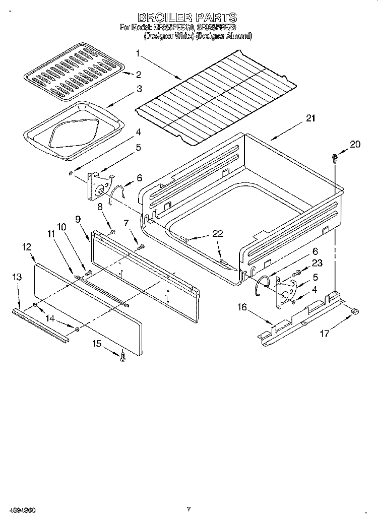 BROILER Diagram and Parts List for SF325PEEQ0  Whirlpool Range