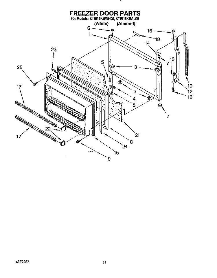 FREEZER DOOR Diagram and Parts List for KTRI18KBWH00  Whirlpool Refrigerator
