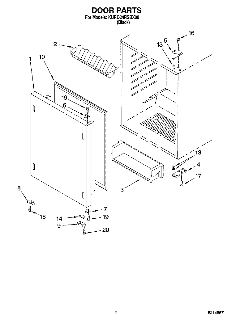 DOOR PARTS Diagram and Parts List for KURO24RSBX00  KitchenAid Refrigerator