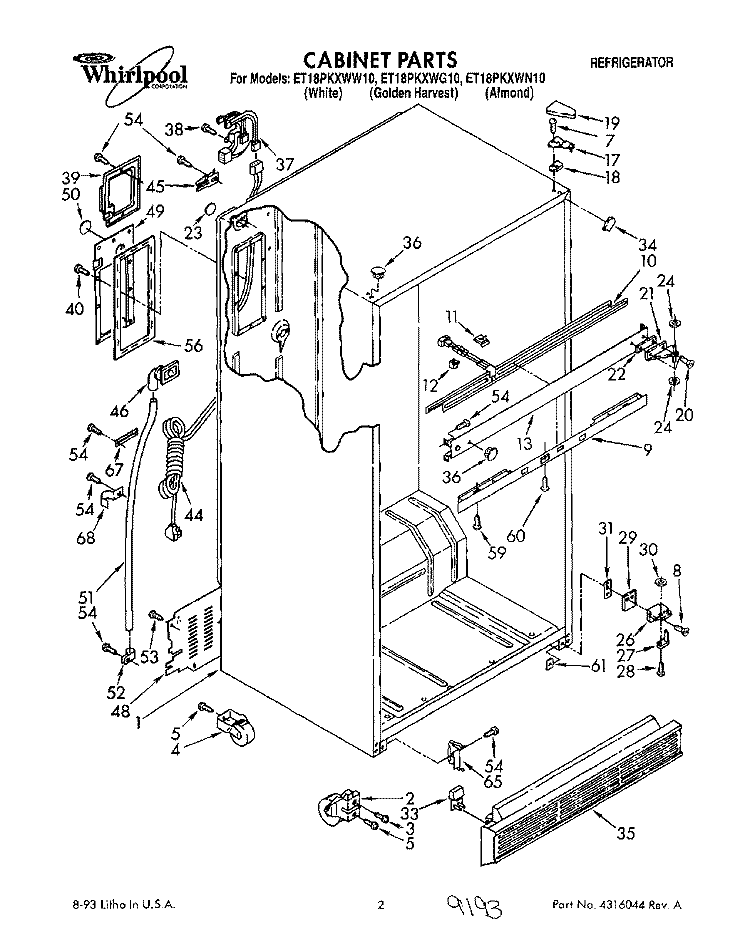 CABINET Diagram and Parts List for ET18PKXWW10  Whirlpool Refrigerator