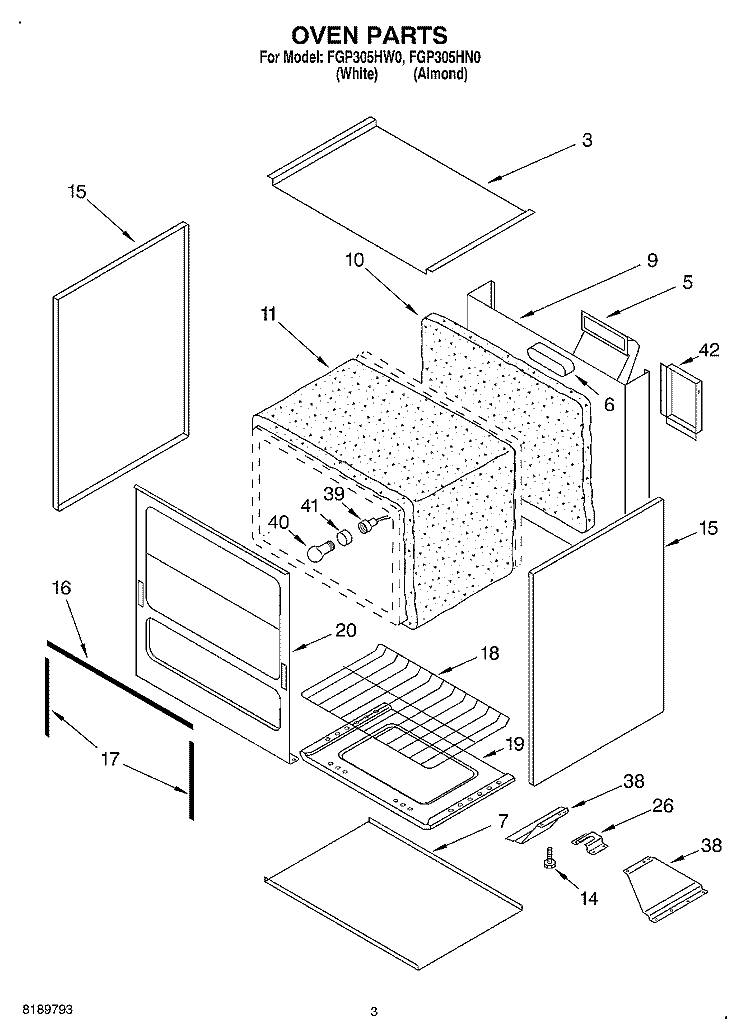 OVEN Diagram and Parts List for FGP305HW0  Roper Range