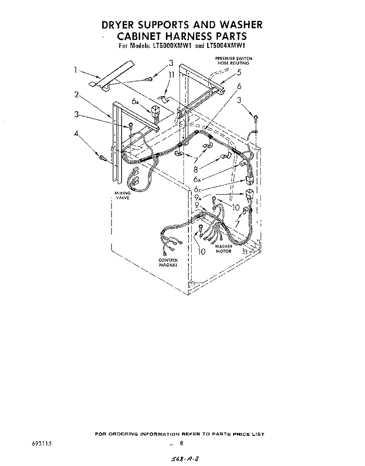 DRYER SUPPORTS AND WASHER CABINET H Diagram and Parts List for LT5000XMW1  Whirlpool Washer Dryer Combo