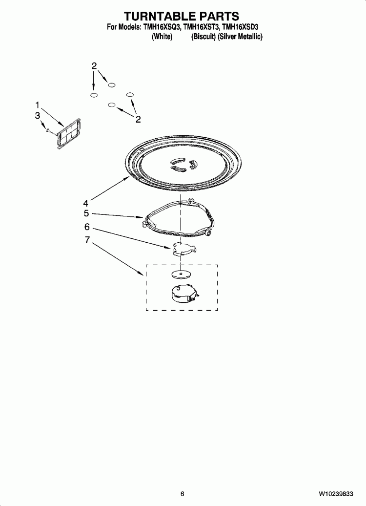 TURNTABLE PARTS Diagram and Parts List for TMH16XSD3  Estate Microwave