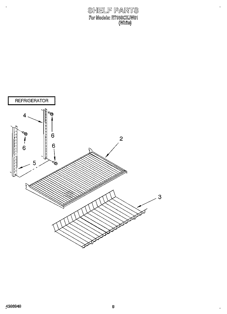SHELF, OPTIONAL Diagram and Parts List for ET18SCXJW01  Whirlpool Refrigerator