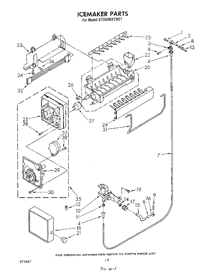 ICE MAKER Diagram and Parts List for ET20RMXTF01  Whirlpool Refrigerator