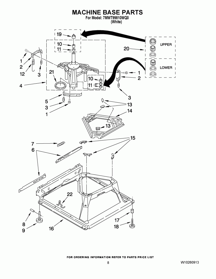 MACHINE BASE PARTS Diagram and Parts List for 7MWT99810WQ0  Whirlpool Washer
