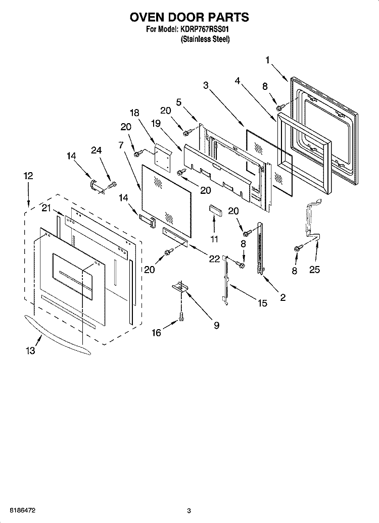 OVEN DOOR PARTS Diagram and Parts List for KDRP767RSS01  KitchenAid Range