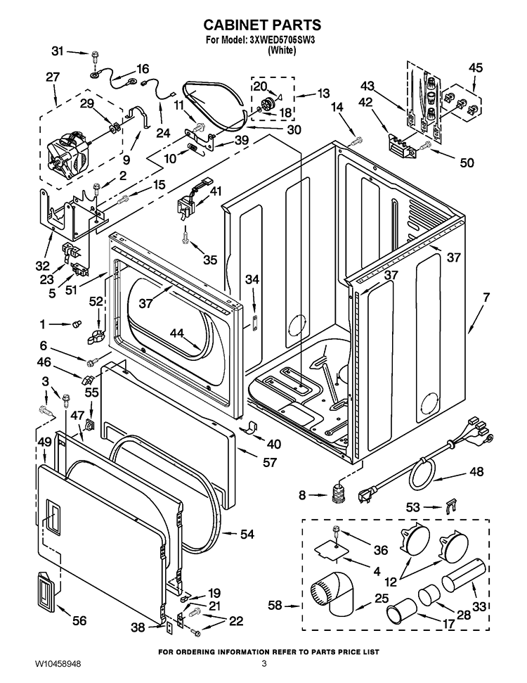 CABINET PARTS Diagram and Parts List for 3XWED5705SW3  Whirlpool Dryer