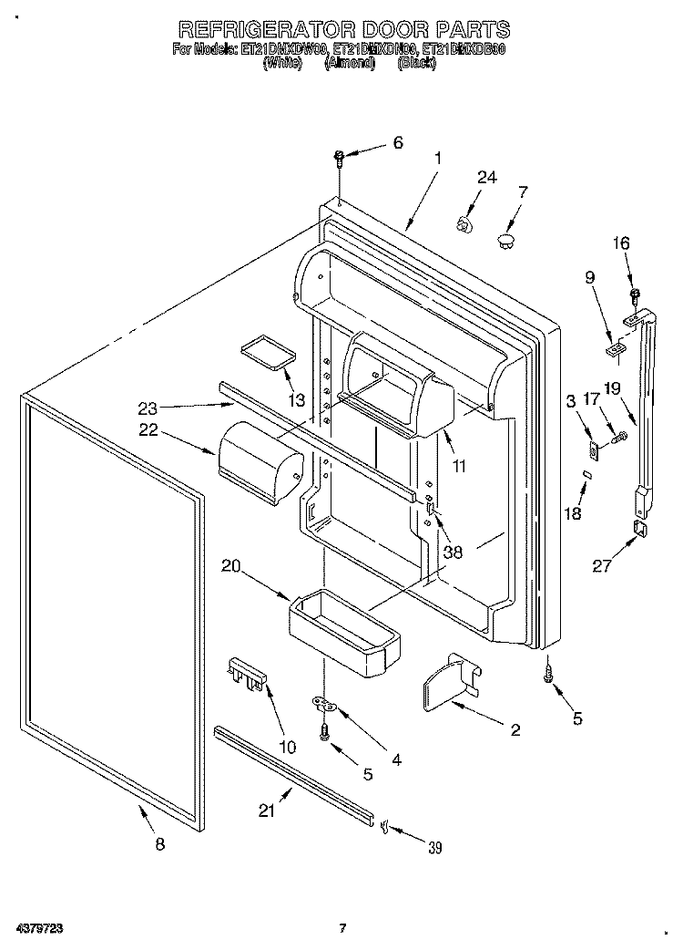 REFRIGERATOR DOOR Diagram and Parts List for ET21DMXDB00  Whirlpool Refrigerator