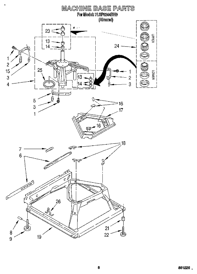 MACHINE BASE Diagram and Parts List for 7LSP8244BN0  Whirlpool Washer