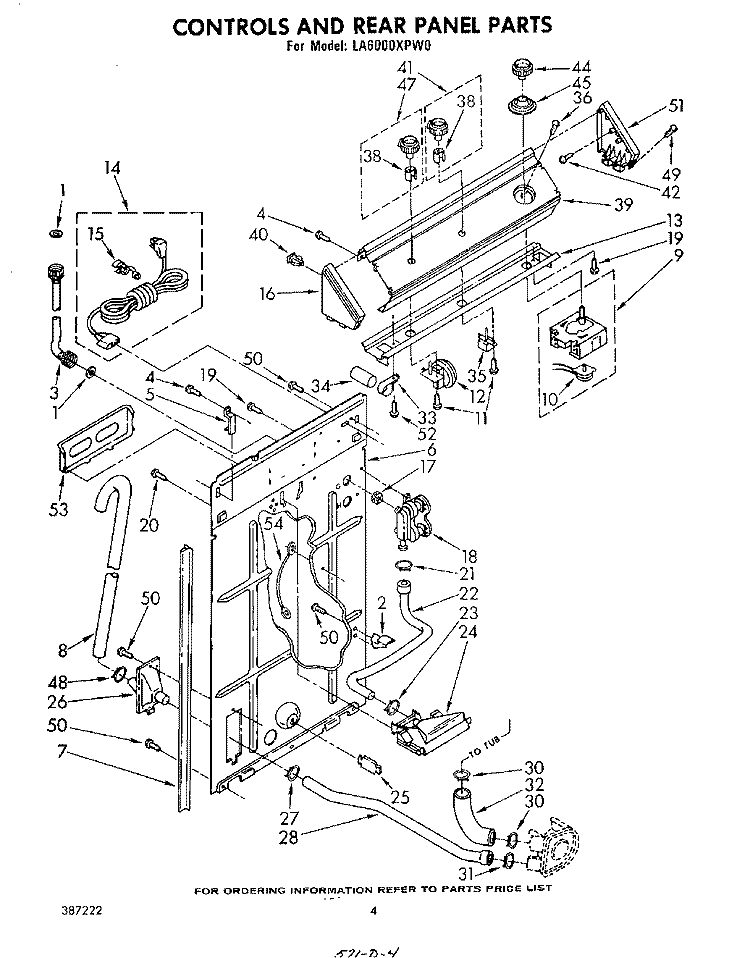 CONTROLS AND REAR PANEL Diagram and Parts List for LA6000XPW0  Whirlpool Washer