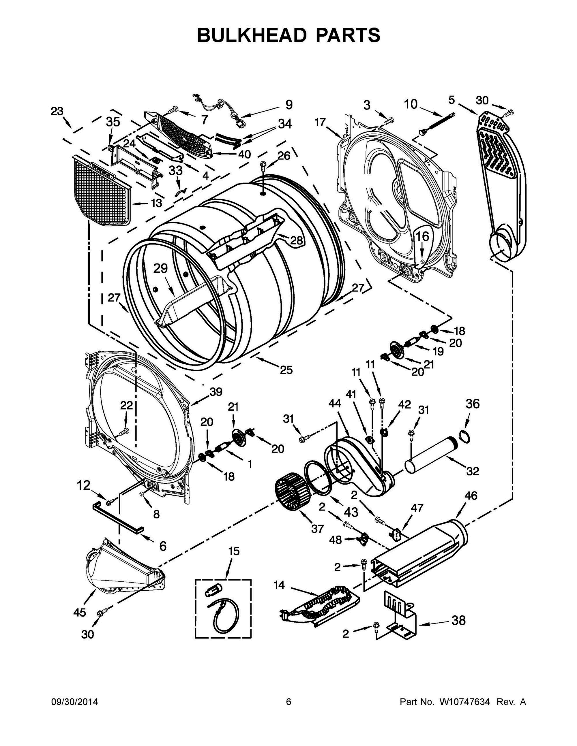 04 - BULKHEAD PARTS Diagram and Parts List for YWED8000DW0  Whirlpool Dryer