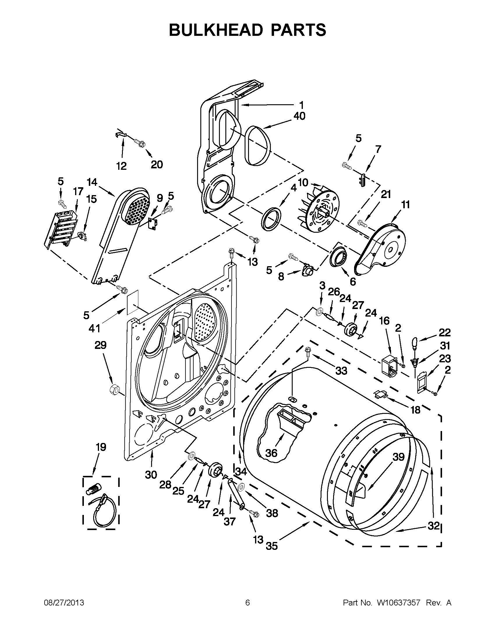 04 - BULKHEAD PARTS Diagram and Parts List for YWED4850BW0  Whirlpool Dryer