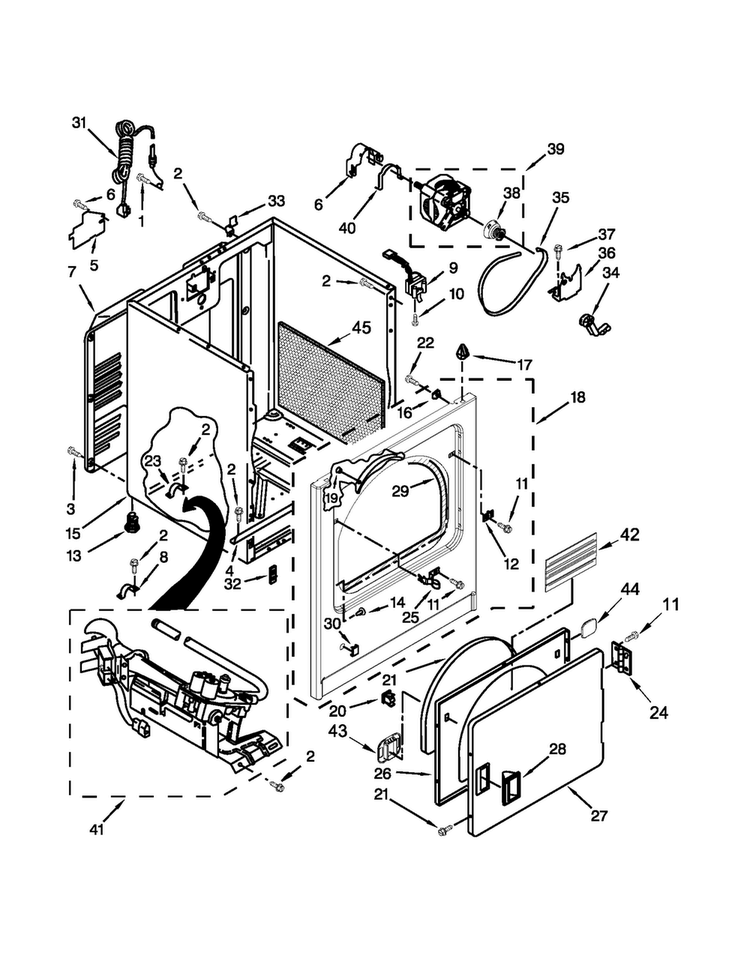 Cabinet Parts Diagram and Parts List for WGD4810BQ0  Whirlpool Dryer