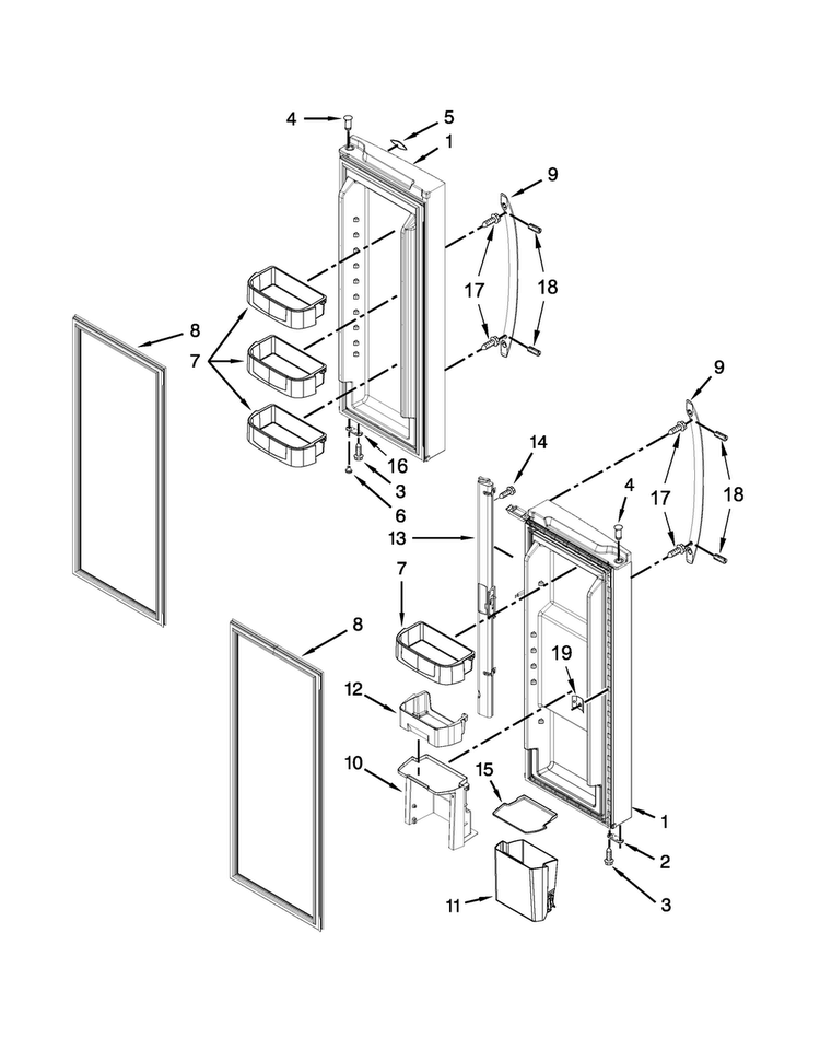 Refrigerator Door Parts Diagram and Parts List for KFFS20EYMS04  KitchenAid Refrigerator