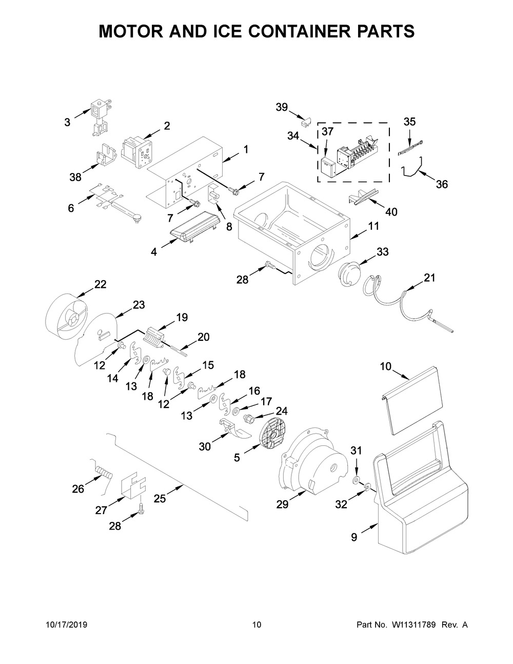 Motor And Ice Container Parts Diagram and Parts List for WRS311SDHM01  Whirlpool Refrigerator