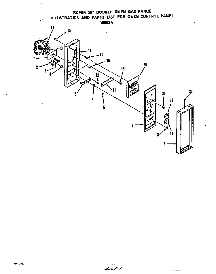 Oven Control Panel Diagram and Parts List for 1885*3A  Roper Range