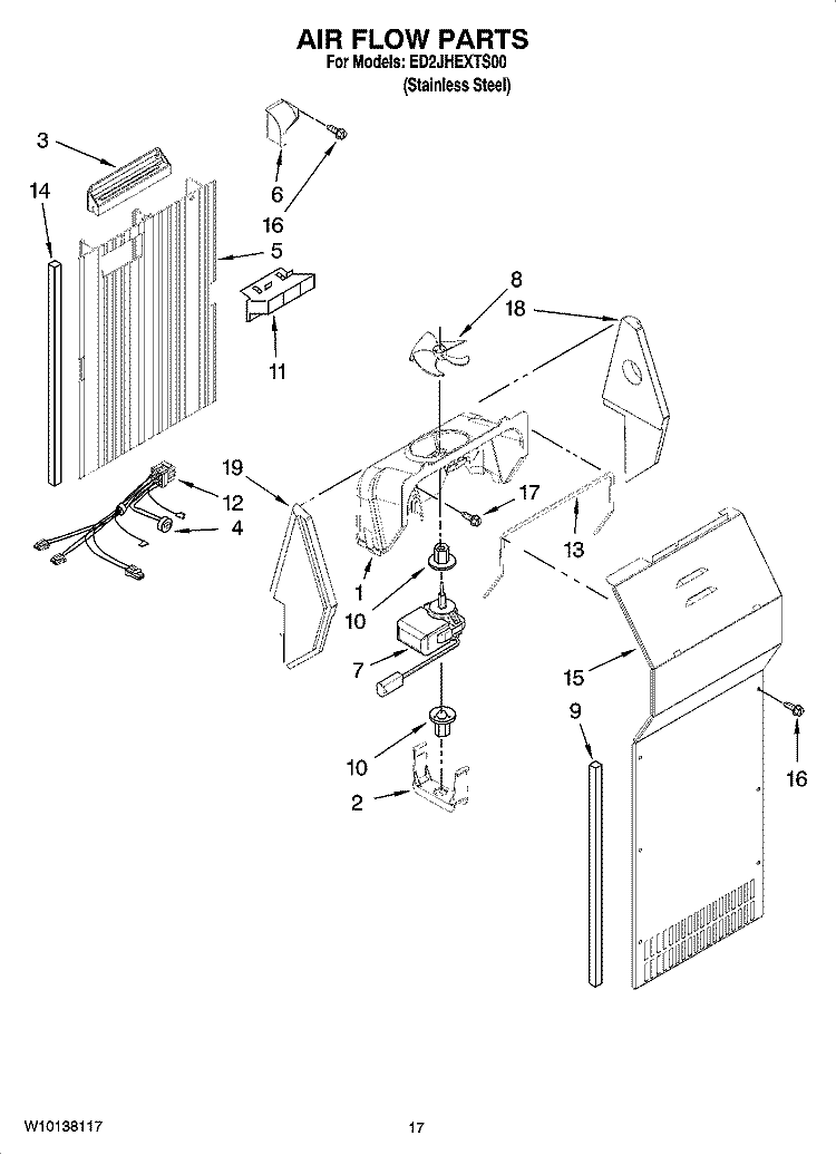 AIR FLOW PARTS Diagram and Parts List for ED2JHEXTS00  Whirlpool Refrigerator