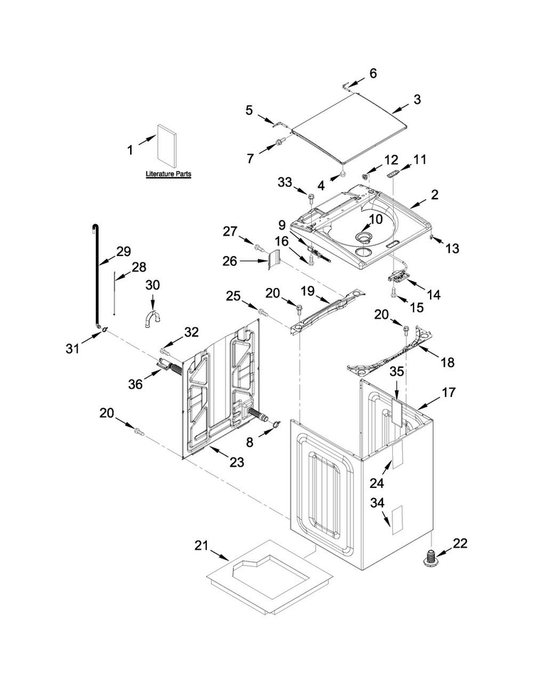 Top And Cabinet Parts Diagram and Parts List for 11028132410  Kenmore Washer