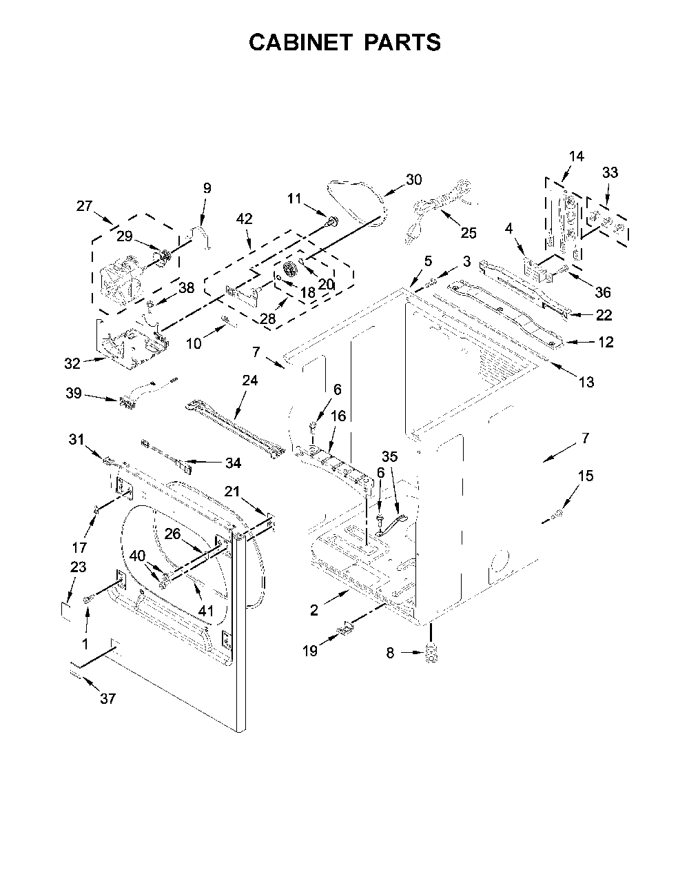 Cabinet parts Diagram and Parts List for 11079132414  Kenmore Dryer