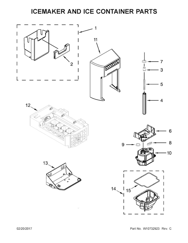 Icemaker And Ice Container Parts Diagram and Parts List for WRS586FLDM00  Whirlpool Refrigerator