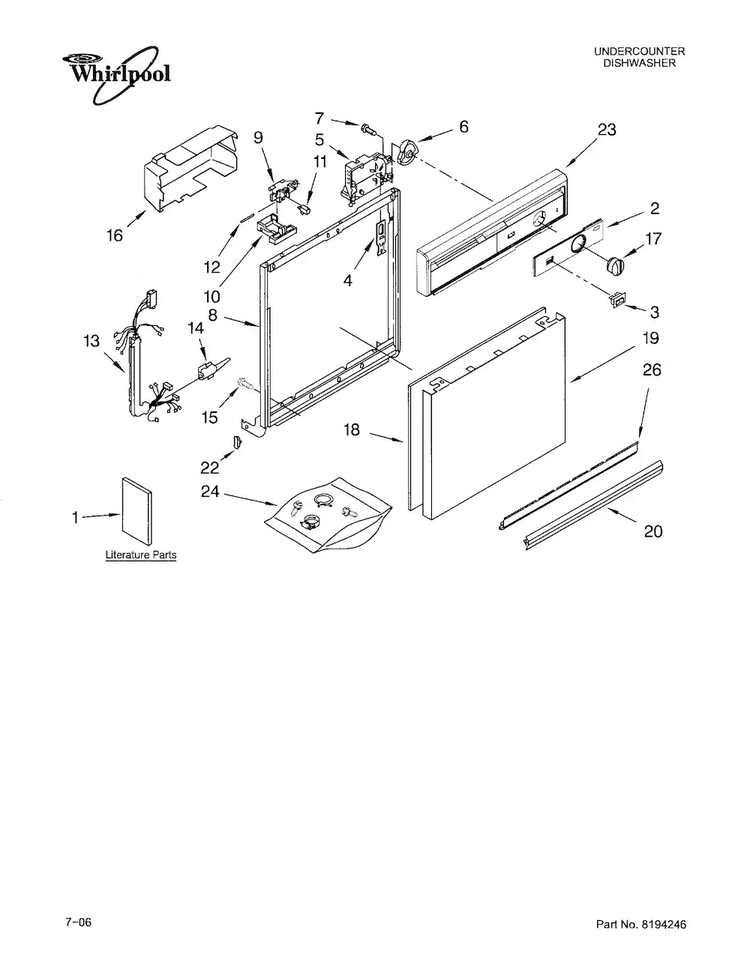Frame And Console Diagram and Parts List for DU810SWPU3  Whirlpool Dishwasher