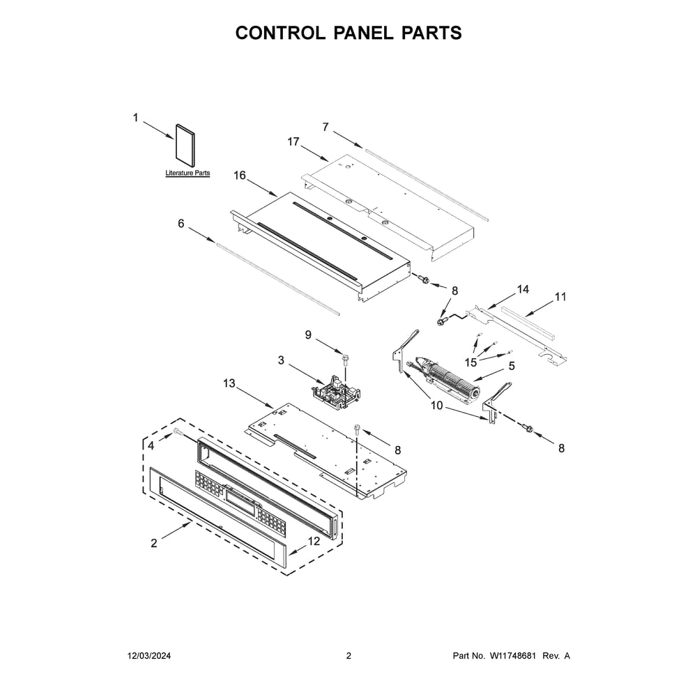 Control Panel Parts Diagram and Parts List for KOED530PPS01  KitchenAid Wall Oven