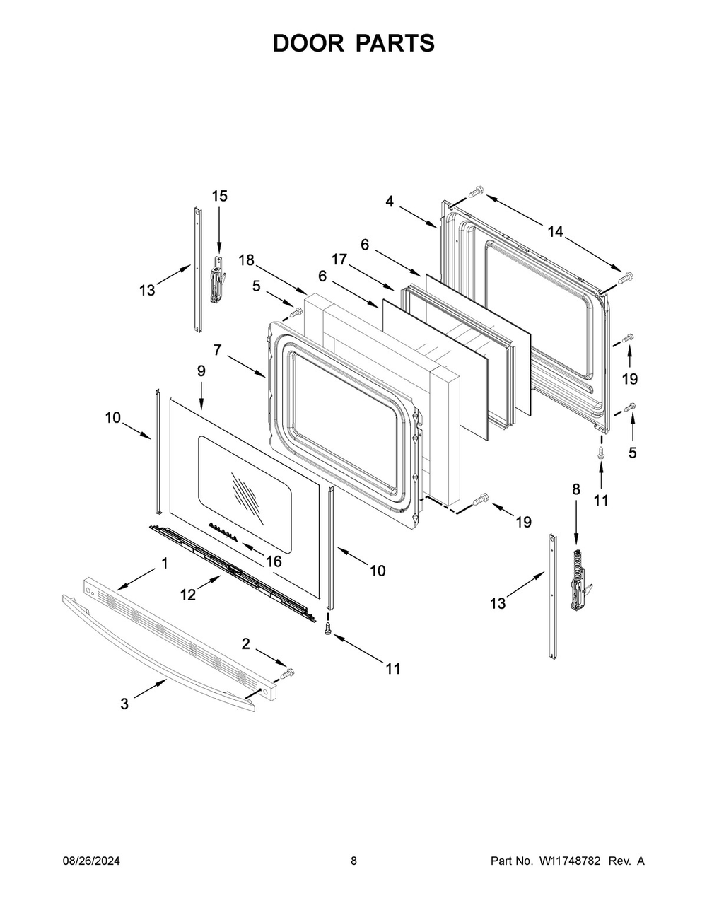 05 - Door Parts Diagram and Parts List for AER6603SFB6  Whirlpool Wall Oven