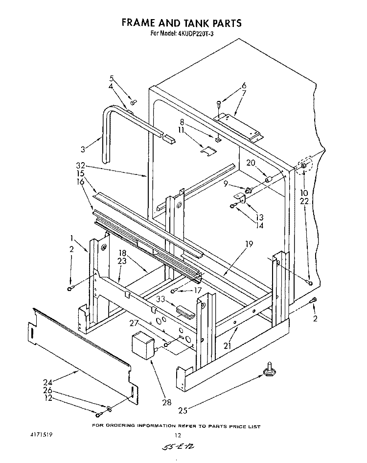 FRAME AND TANK Diagram and Parts List for 4KUDP220T3  KitchenAid Dishwasher
