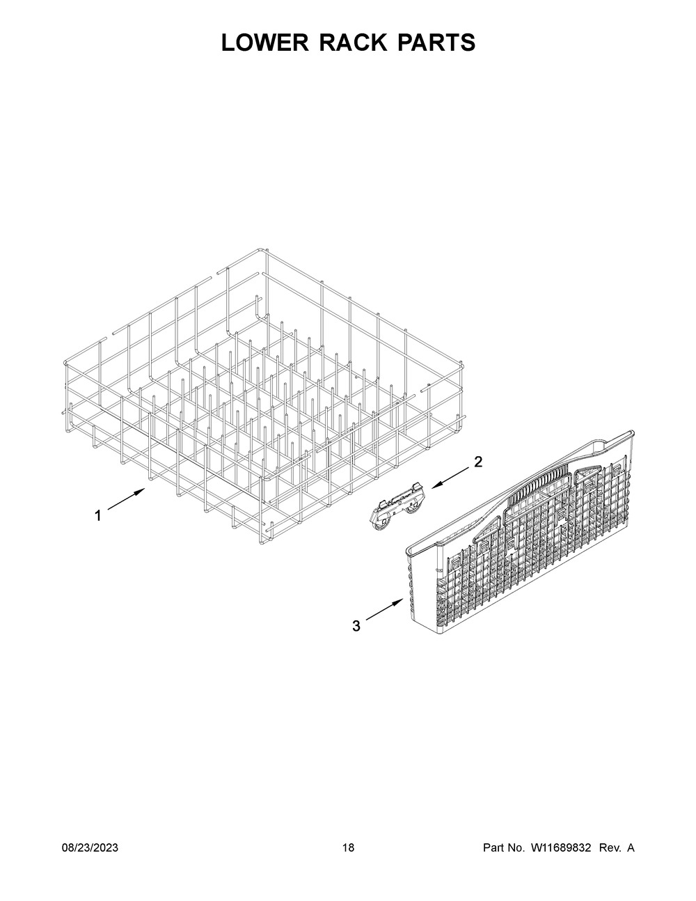 Lower Rack Parts Diagram and Parts List for WDF332PAMB0  Whirlpool Dishwasher