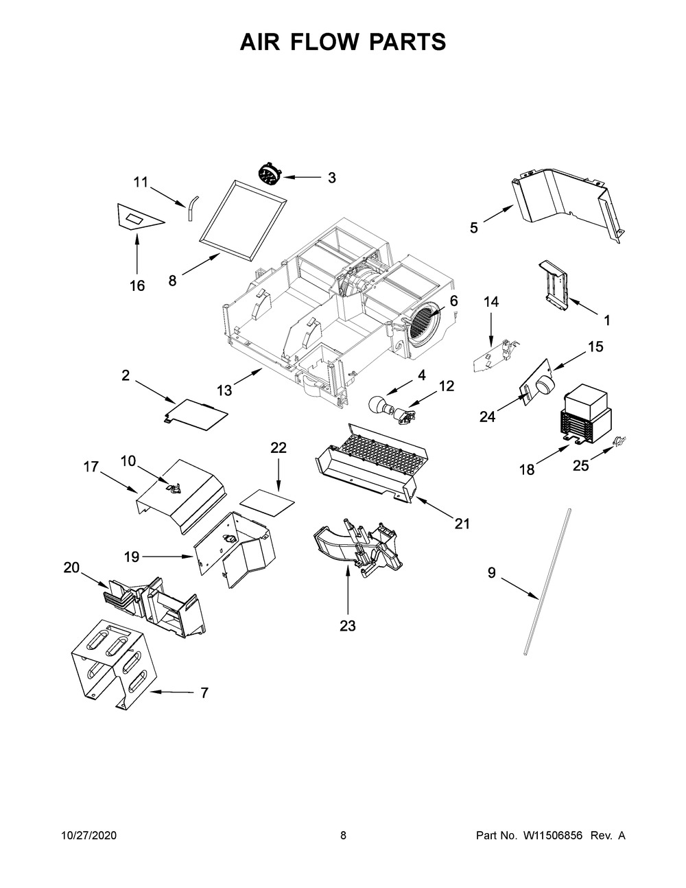 Air Flow Parts Diagram and Parts List for WMH78019HB4  Whirlpool Microwave